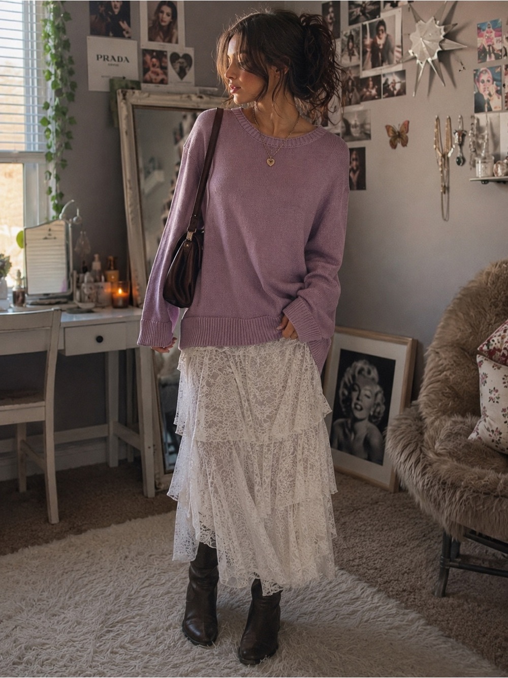 NWT Ella Moss Dusty Mauve Knit Sweater Size Large Soft Girl Balletcore Cozy Chic